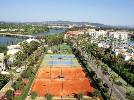 Drone View of El Octógono Paddle Tennis Club, located in Marina Sotogrande.