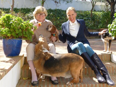 Kim Soudavar with her pets at her home in Sotogrande, with Stephanie Noll.