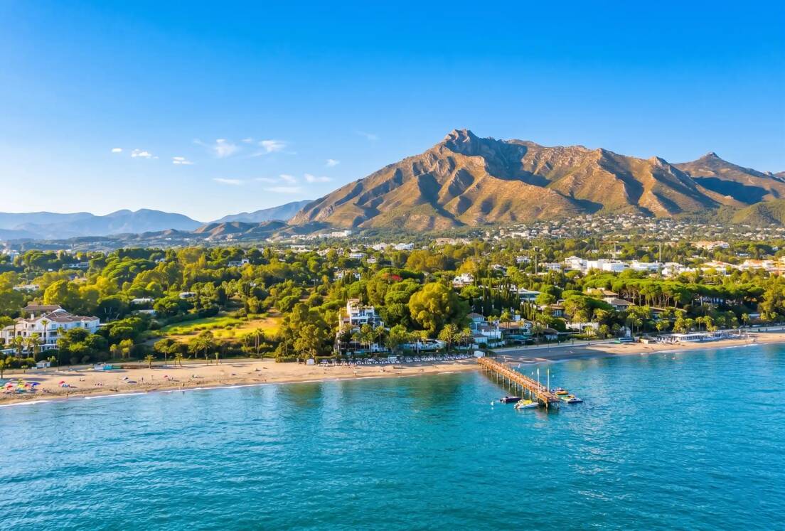 Marbella aerial view from the sea with La Concha mountain