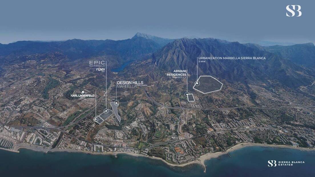Marbella aerial view map with locations of branded residences