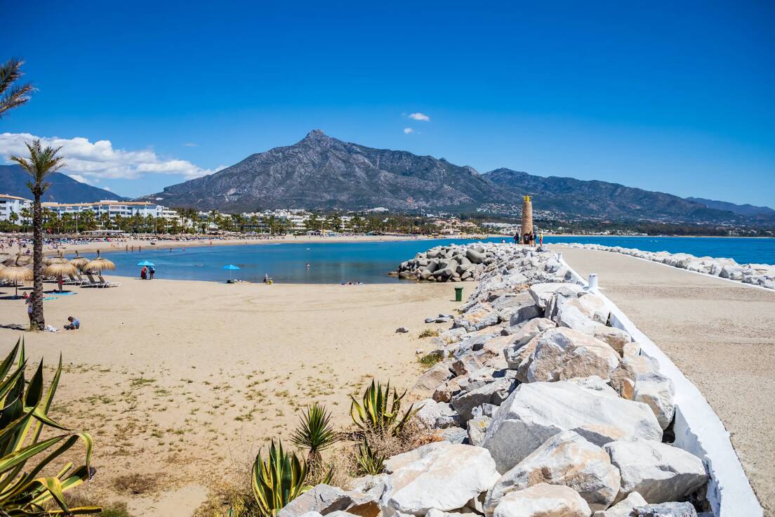 The beach of Puerto Banus with La Concha mountain