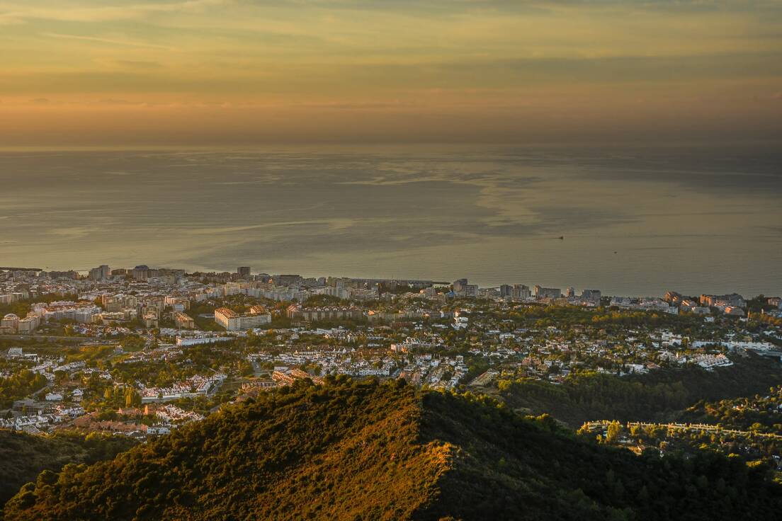 Aerial view of Marbella city on the sunset