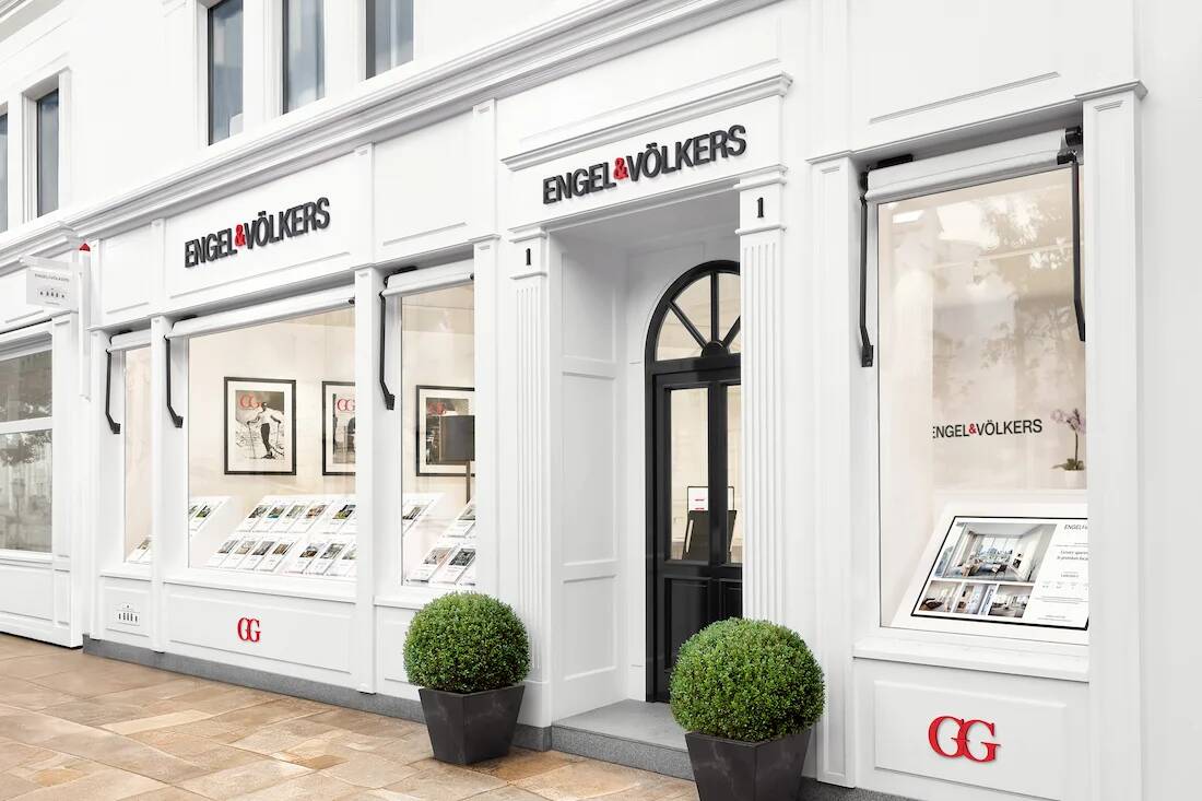 Engel & VÃ¶lkers real estate shop facade showcasing global reach and luxury property services in Marbella