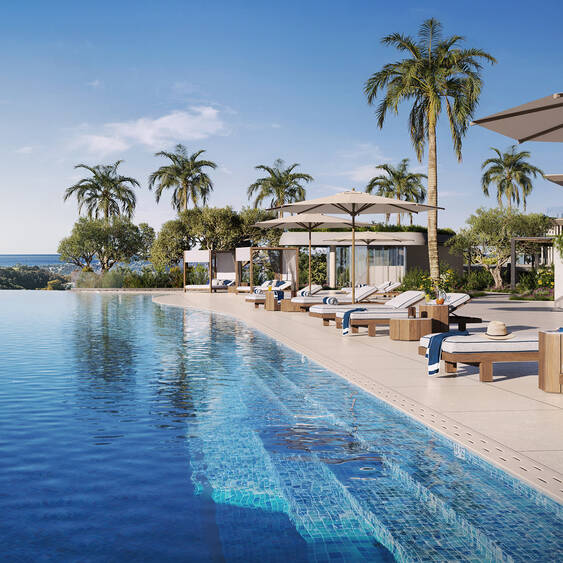 Azurean Marbella infinity pool overlooking the Mediterranean, reflecting the resort’s effortless lifestyle.