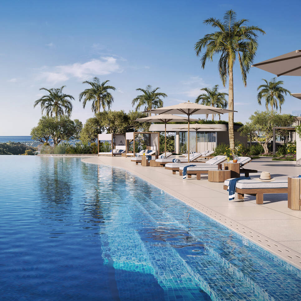 Infinity pool with panoramic sea views at Azurean Marbella, a luxury condo-hotel by Destination by Hyatt.
