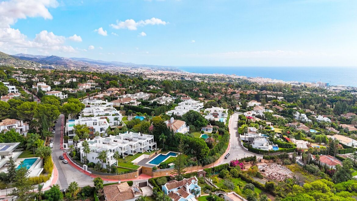 Aerial view from Vistas Marinas over the Golden Mile to the sea