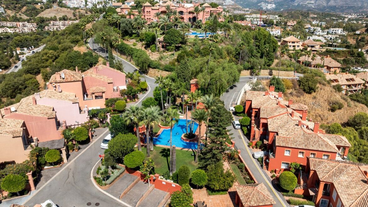 Aerial view of Monte Halcones complexes, gardens and communal pool