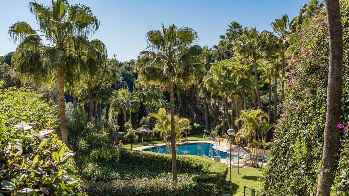 Mature tropical gardens and pool at Condado de Sierra Blanca