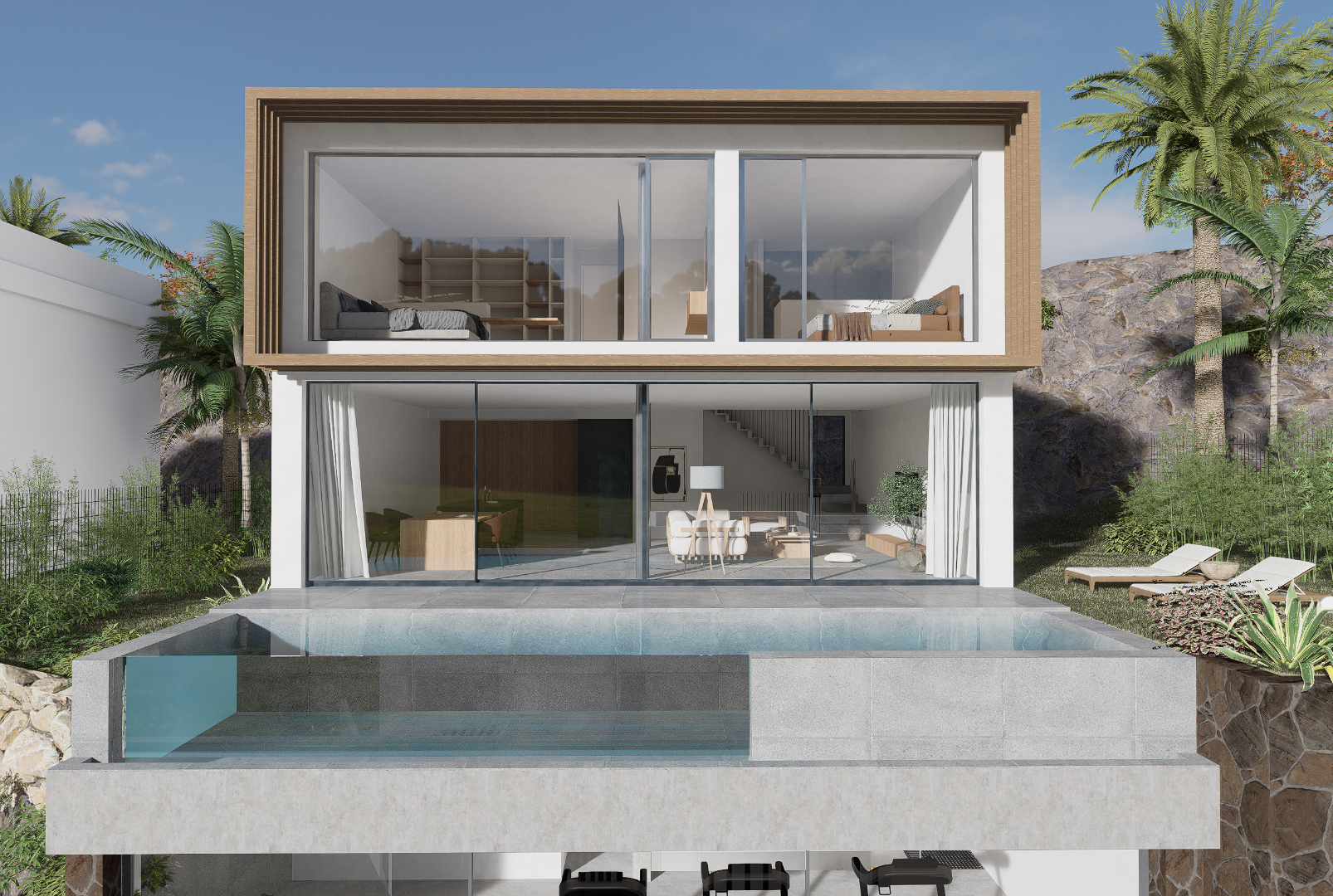 A meticulously designed new villa that embodies modern luxury, offers breathtaking views & privacy.