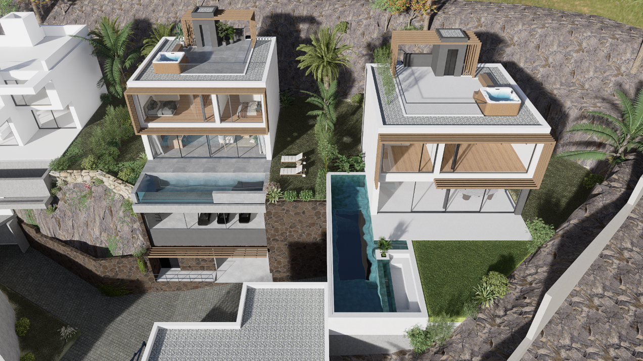 A meticulously designed new villa that embodies modern luxury, offers breathtaking views & privacy.