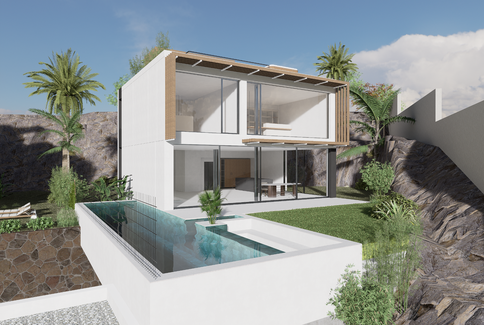 A meticulously designed new villa that embodies modern luxury, offers breathtaking views & privacy.