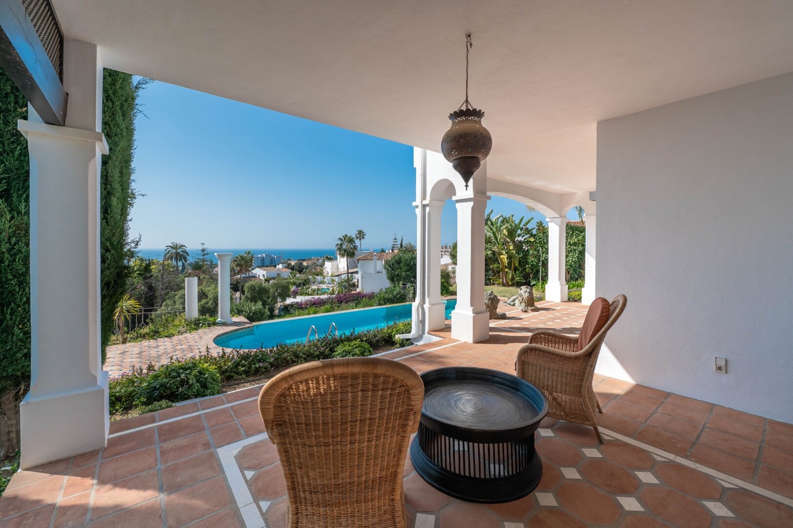 Stunning family villa with panoramic coastline views can be found in sought after area of Marbella