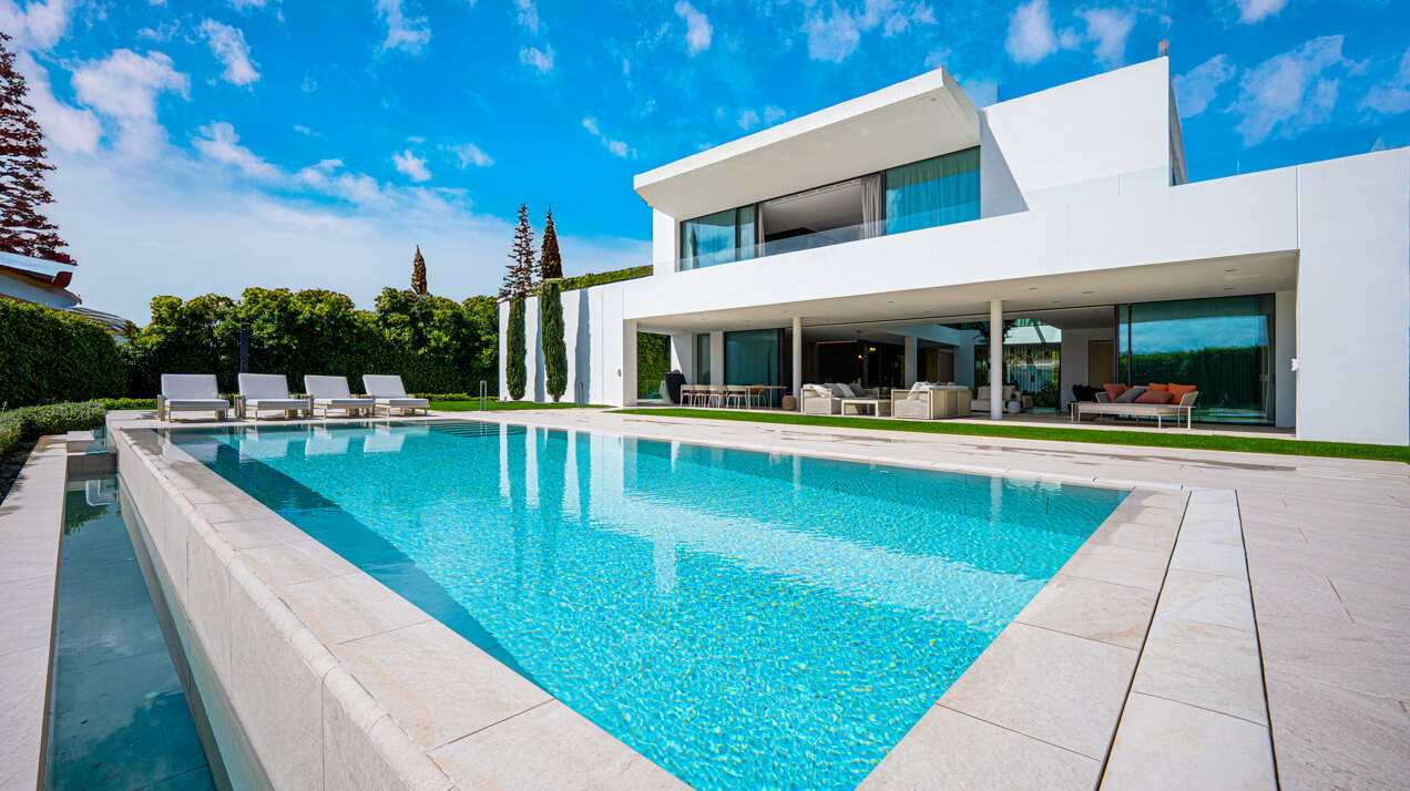 Sublimely elegant, modernistic 5 bed villa on the Golden Mile is perfect for those with impeccable style