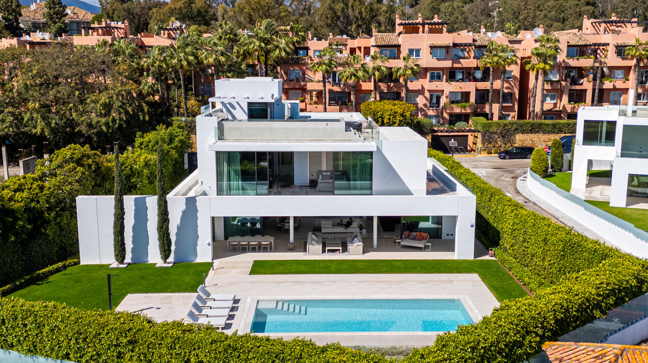 Sublimely elegant, modernistic 5 bed villa on the Golden Mile is perfect for those with impeccable style