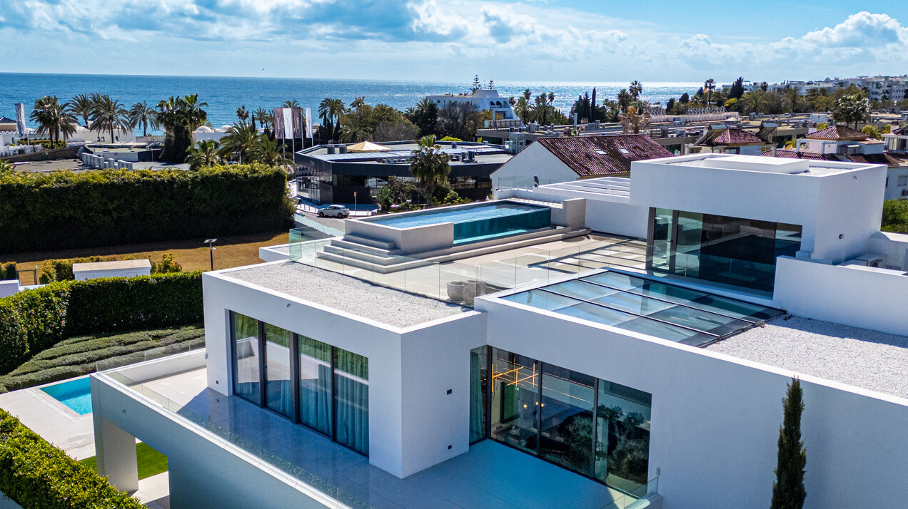 Sublimely elegant, modernistic 5 bed villa on the Golden Mile is perfect for those with impeccable style