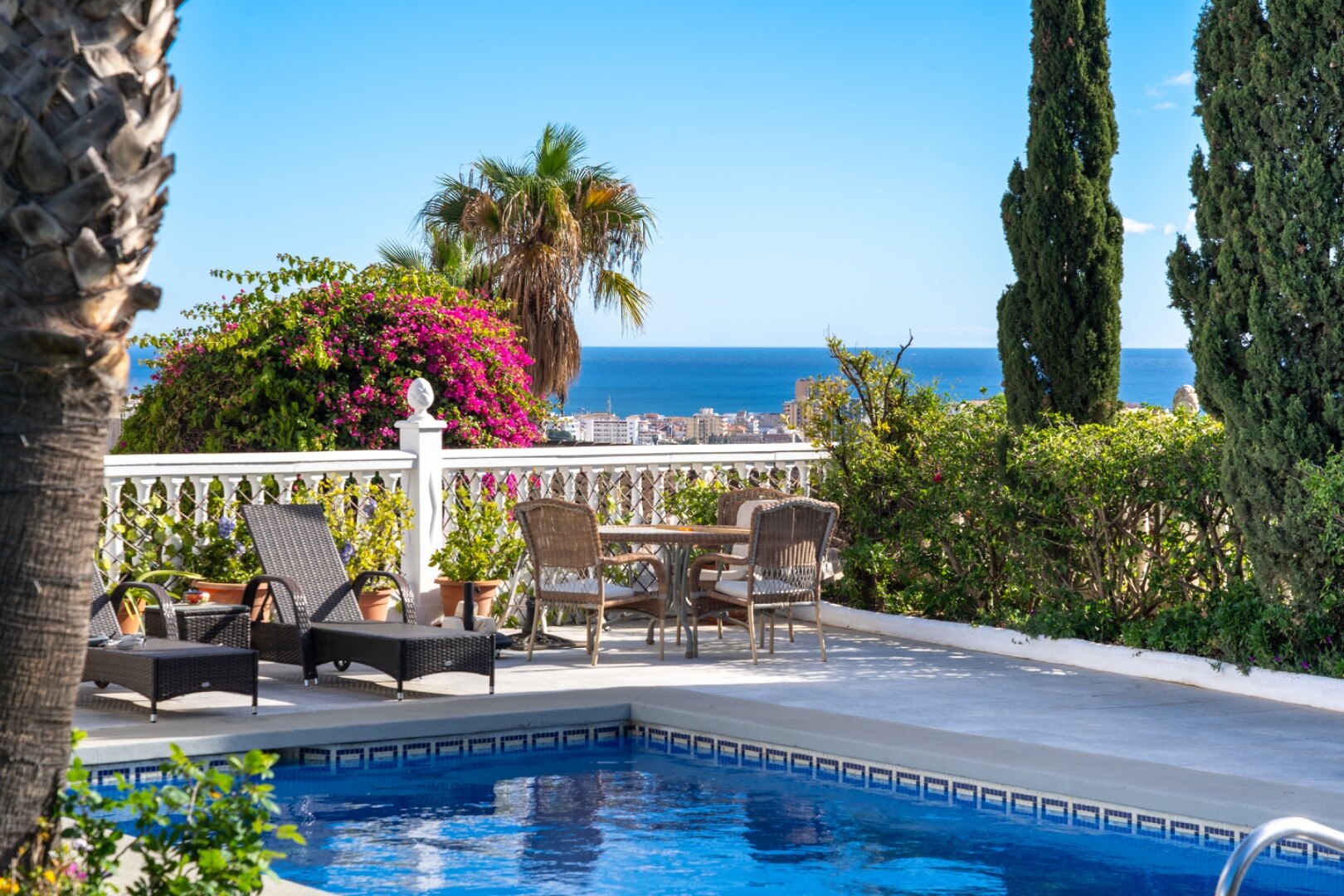 Serene and elegant, this villa stands out overlooking the Mijas countryside down towards the coast