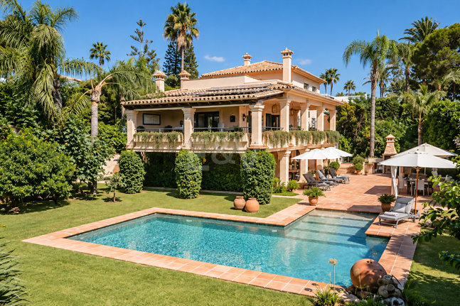 Außergewöhnliche Villa in zweiter Strandreihe in Los Monteros mit Meerblick