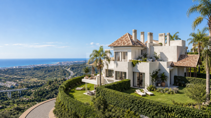 Garten-Duplex mit Panoramablick aufs Meer und Resort-Annehmlichkeiten in Marbella Club Hills