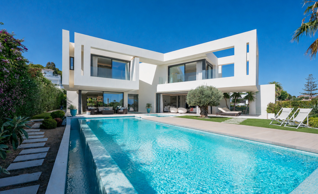 Ubicada en la zona sur, junto a la playa de Elviria, en Marbella Este, esta elegante villa contemporánea se encuentra...