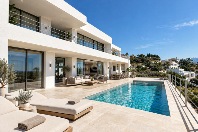 Zeitgenössische Neubauvilla mit Panoramablick aufs Meer in Los Arqueros