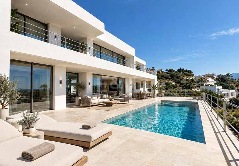 Zeitgenössische Neubauvilla mit Panoramablick aufs Meer in Los Arqueros