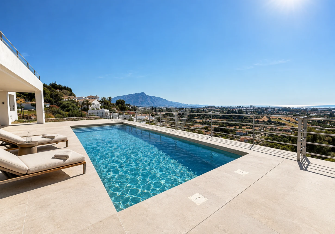 Zeitgenössische Neubauvilla mit Panoramablick aufs Meer in Los Arqueros