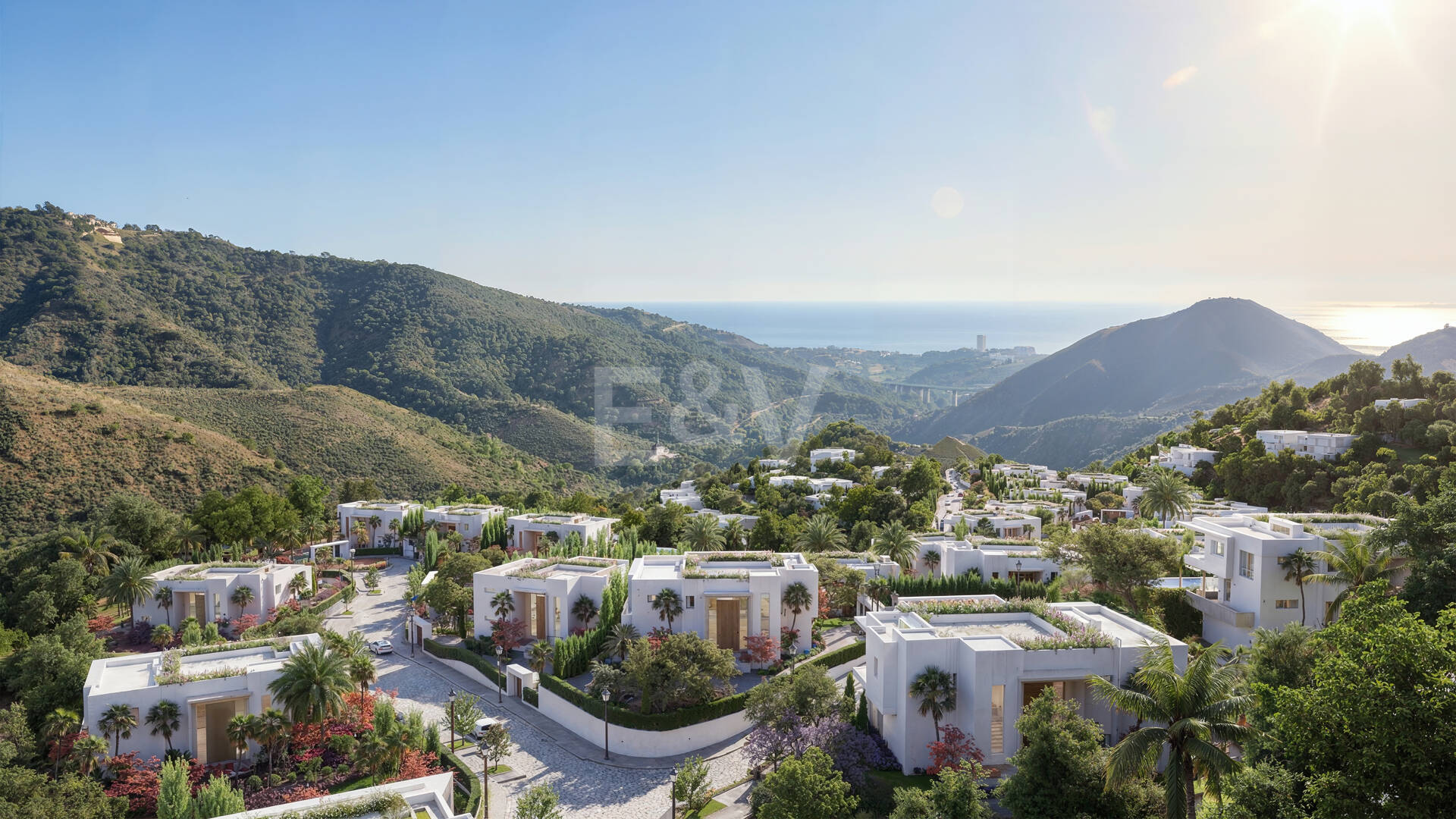 Villa con salón de doble altura y vistas panorámicas al mar en Palo Alto