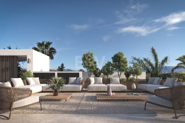 Vida exclusiva junto a la playa en Cortijo Blanco, donde la maestría arquitectónica se une al Mediterráneo