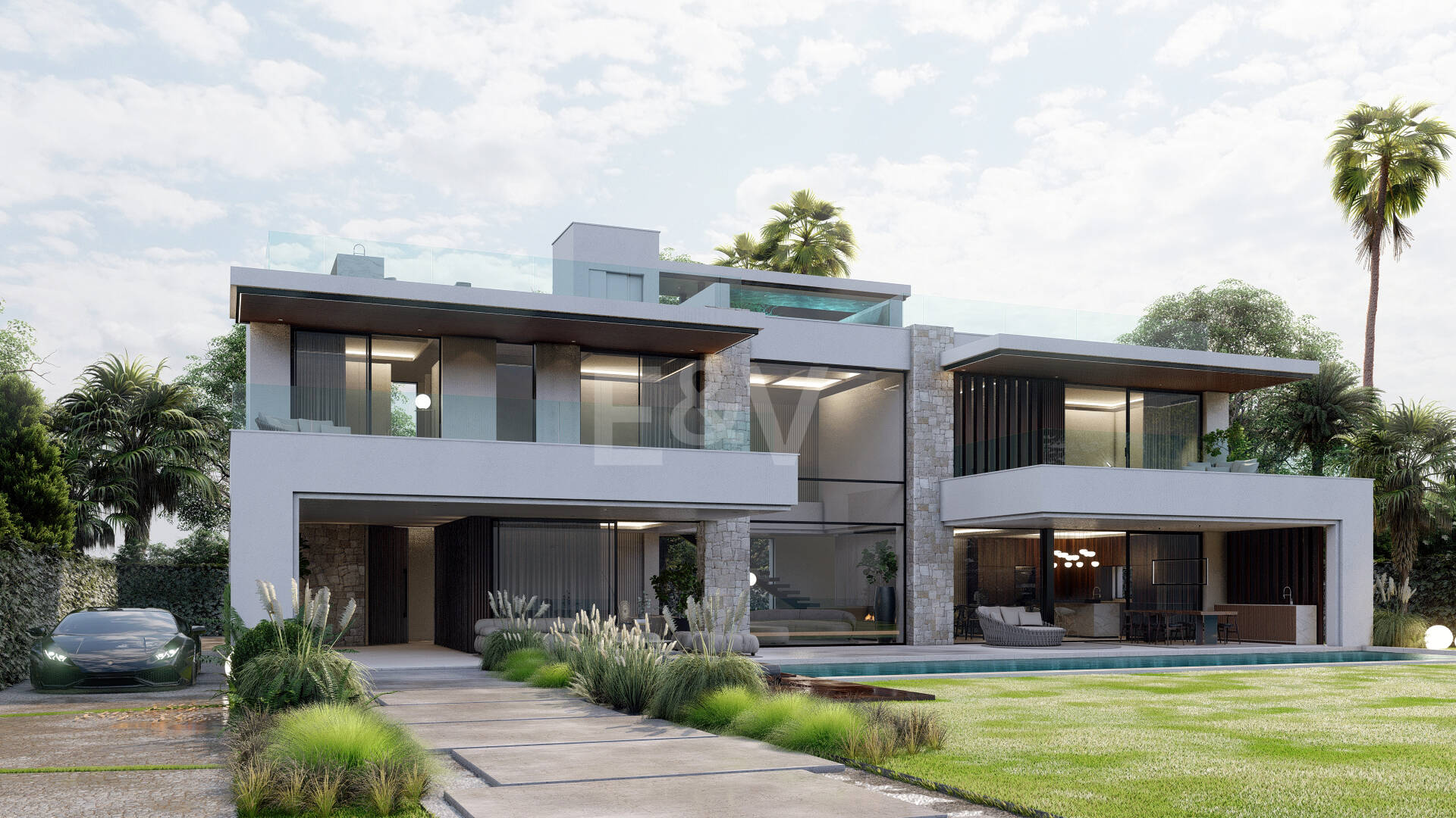 Terrain, projet et licence pour construire une villa moderne près de la plage