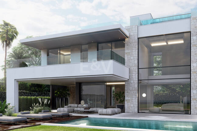 Terrain, projet et licence pour construire une villa moderne près de la plage