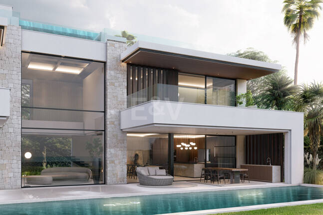 Terrain, projet et licence pour construire une villa moderne près de la plage