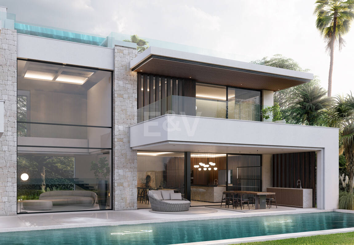 Terrain, projet et licence pour construire une villa moderne près de la plage