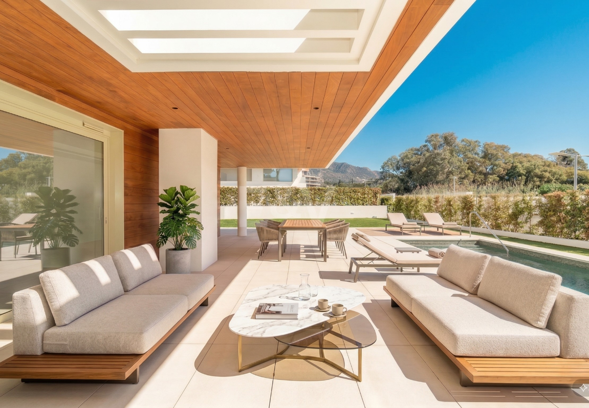 Elegante Triplex-Residenz mit Privatem Garten und Pool Nur Wenige Meter Vom Strand an der Goldenen Meile