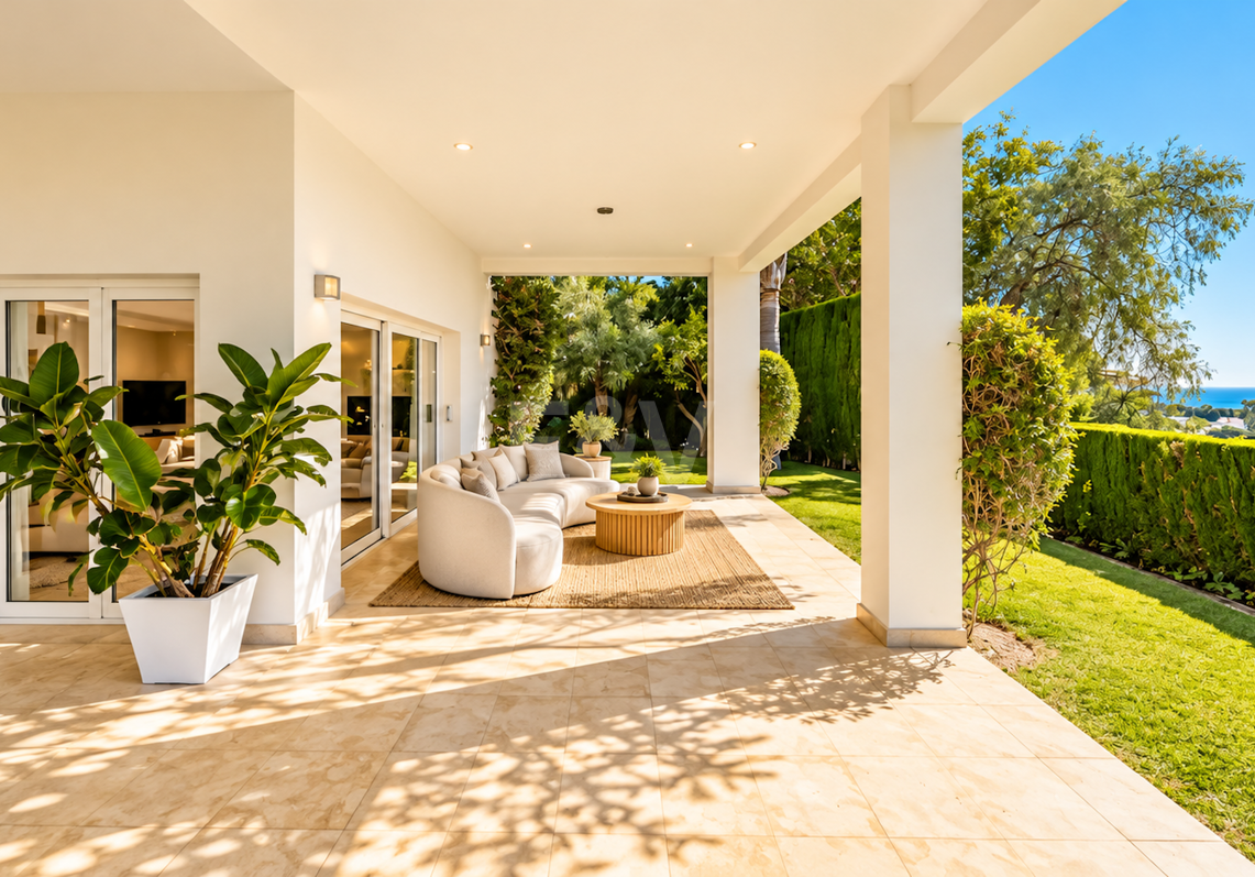 Villa contemporánea con vistas panorámicas al mar y a la montaña en El Rosario, Marbella Este