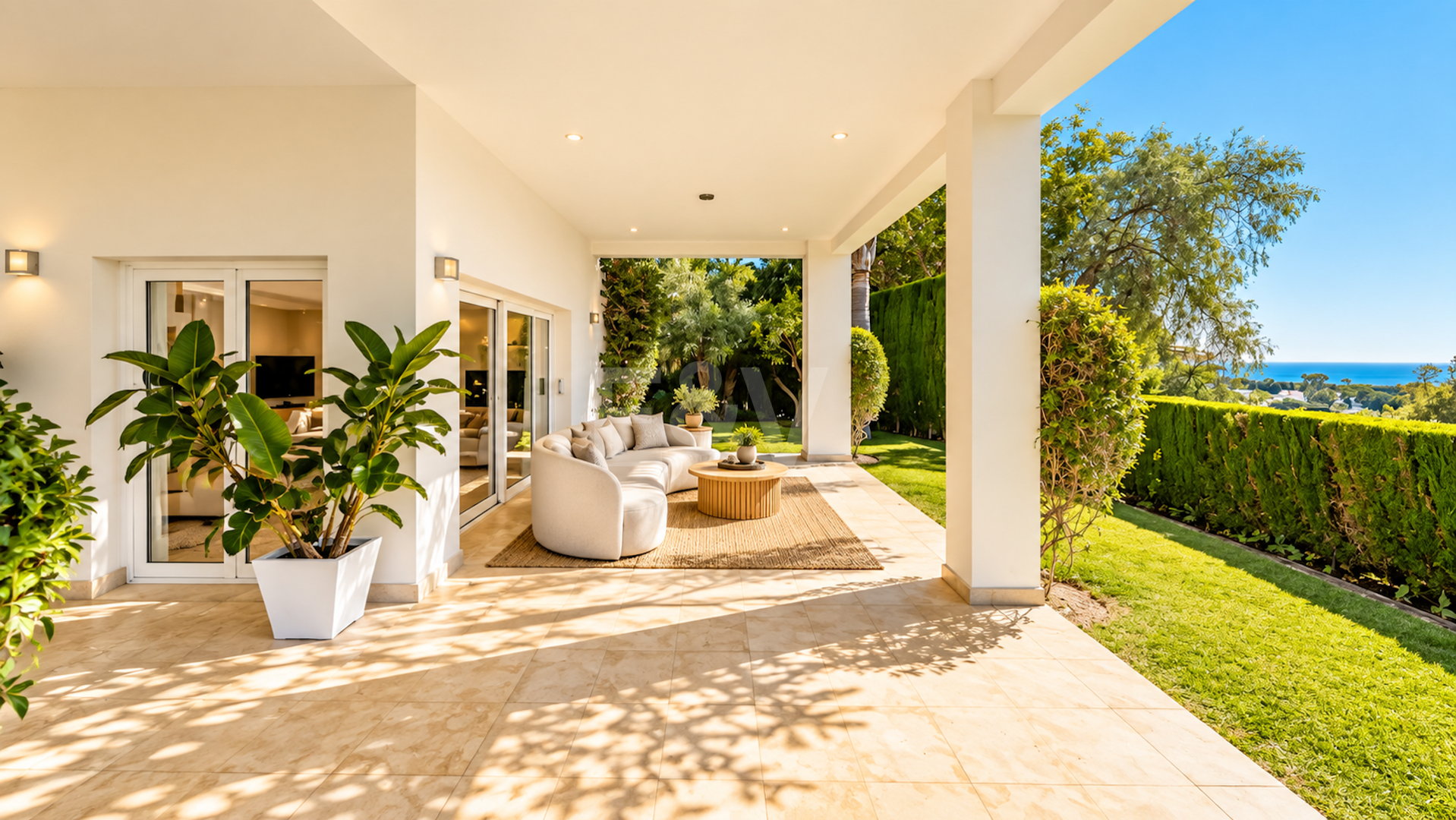 Villa contemporánea con vistas panorámicas al mar y a la montaña en El Rosario, Marbella Este