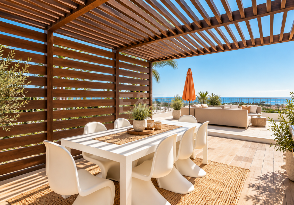 Villa contemporánea con vistas panorámicas al mar y a la montaña en El Rosario, Marbella Este