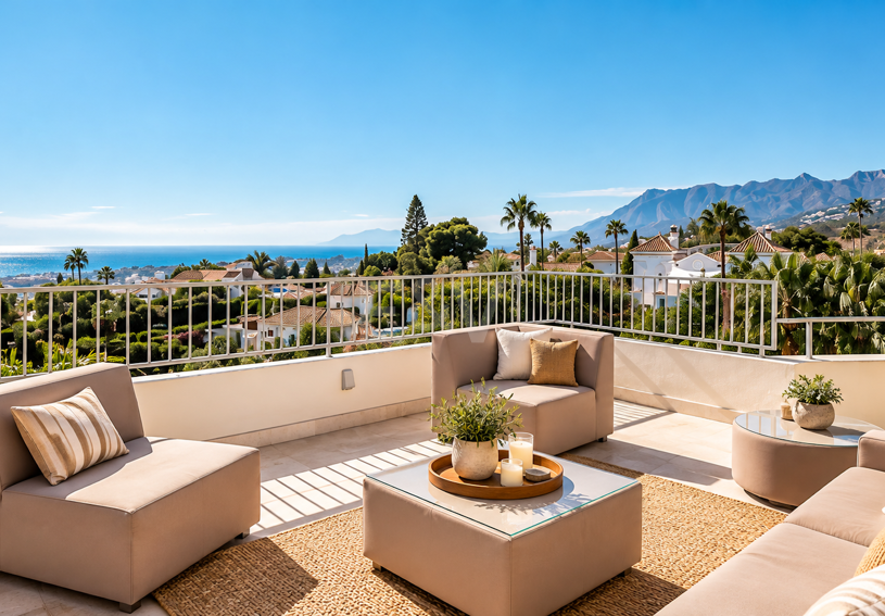 Villa contemporánea con vistas panorámicas al mar y a la montaña en El Rosario, Marbella Este