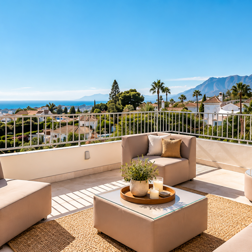 Villa contemporánea con vistas panorámicas al mar y a la montaña en El Rosario, Marbella Este