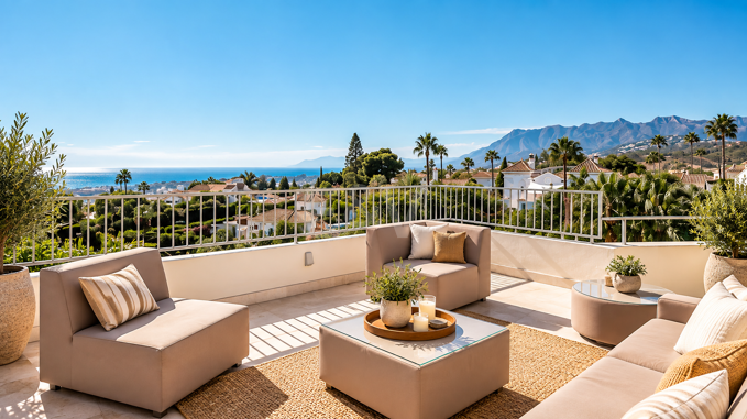 Villa contemporánea con vistas panorámicas al mar y a la montaña en El Rosario, Marbella Este