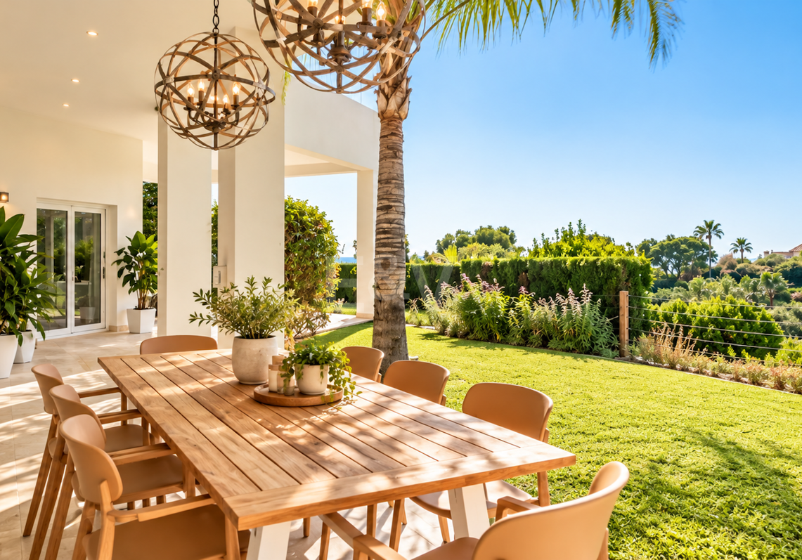 Villa contemporánea con vistas panorámicas al mar y a la montaña en El Rosario, Marbella Este