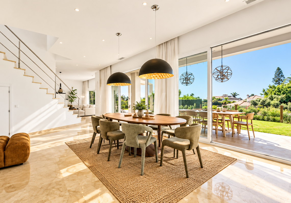 Villa contemporánea con vistas panorámicas al mar y a la montaña en El Rosario, Marbella Este