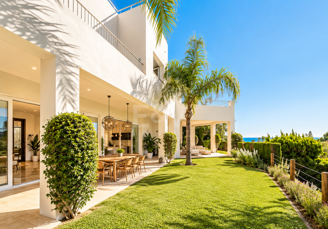 Villa contemporánea con vistas panorámicas al mar y a la montaña en El Rosario, Marbella Este