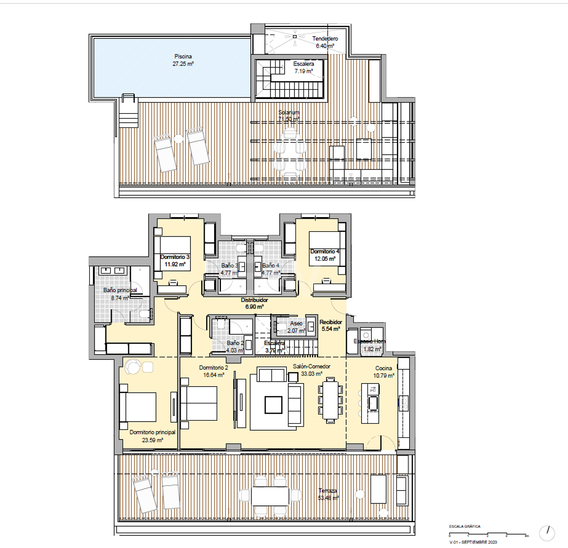 Ático a estrenar con piscina privada en complejo de golf en primera línea