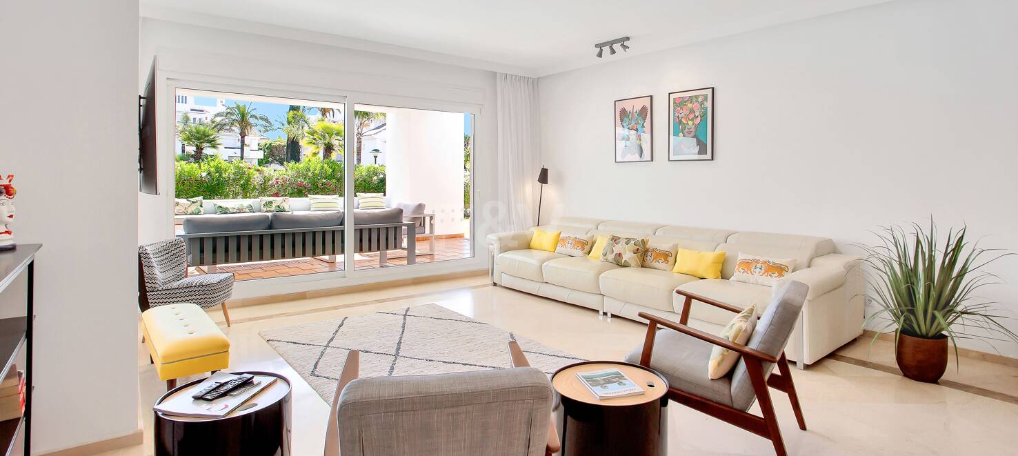 Gartenwohnung in Strandnähe im Palm Beach Komplex, Los Monteros, Marbella Ost