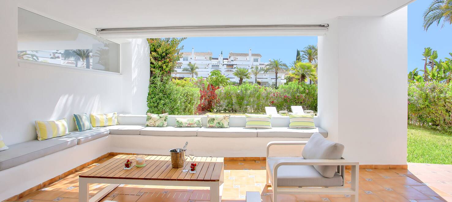 Gartenwohnung in Strandnähe im Palm Beach Komplex, Los Monteros, Marbella Ost