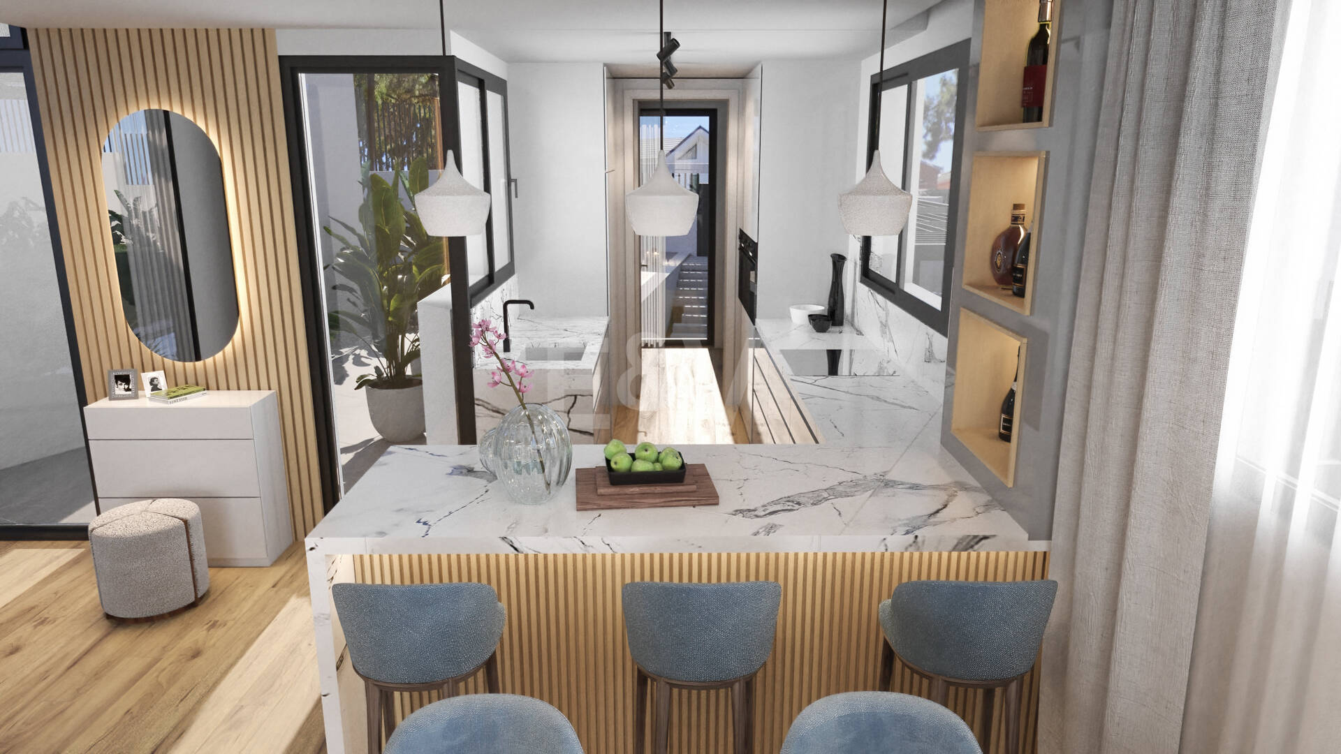 New Villa steps from the Beach with Stone Pool and a Splendid Garden