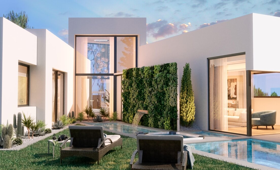 New Villa Steps from the Beach with a Stone Pool and a Splendid Garden