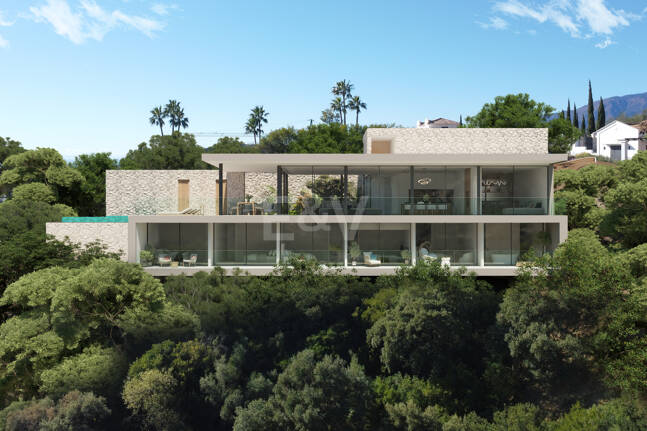 Chic Hillside Residence med panoramautsikt över havet