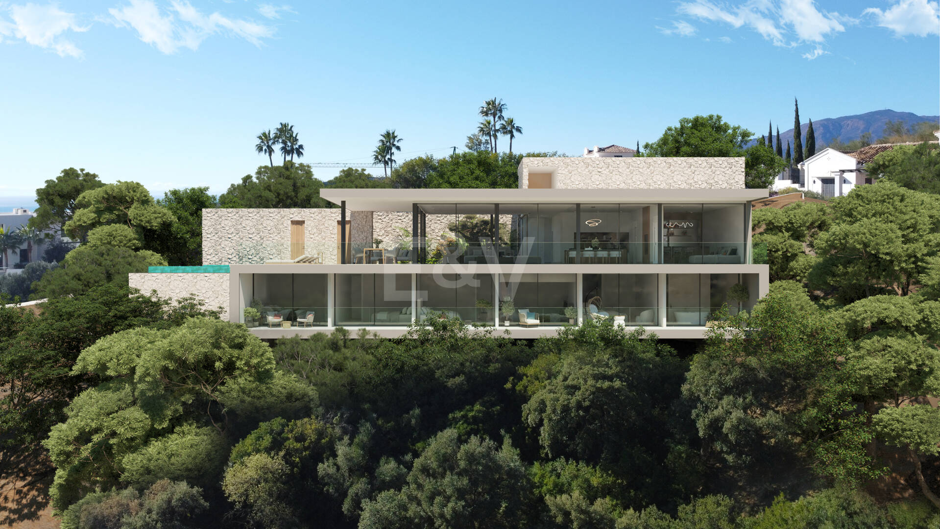 Chic Hillside Residence med panoramautsikt över havet