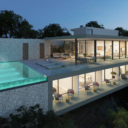 Chic Hillside Residence with Panoramic Sea Views